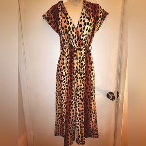 Derek Heart Leopard Flare Leg Jumpsuit - Size Sm